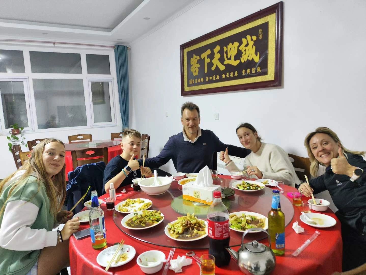 Guests sharing a meal at the camping center